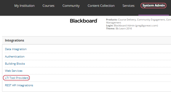 Administrator setup of GoReact in Blackboard Learn 2016 – Help Desk