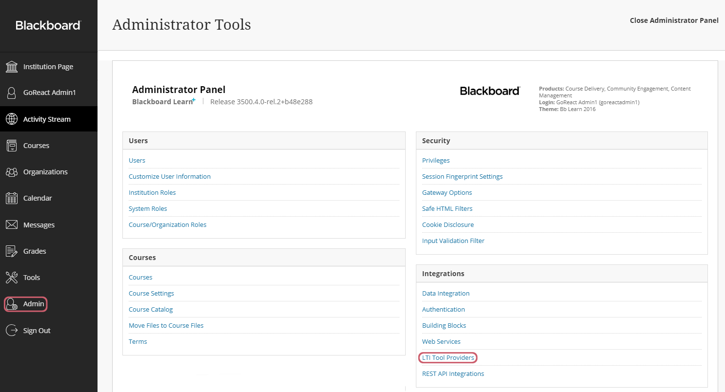 Administrator setup of GoReact in Blackboard Ultra – Help Desk